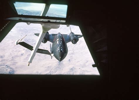 Front View Of An SR 71 Blackbird Aircraft Approaching A KC 10 Extender