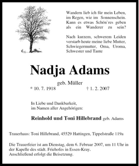 Traueranzeigen Von Nadja Adams Trauer In NRW De