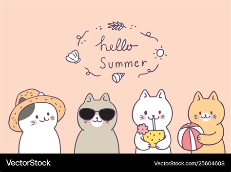 Cartoon Cute Summer Cats Royalty Free Vector Image