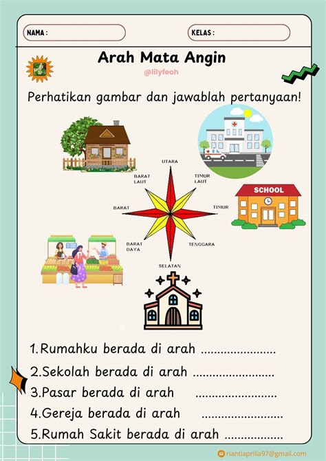 denah  arah mata angin worksheet artofit