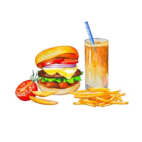 Premium Vector Fresh Tasty Burger With French Fries Milkshake