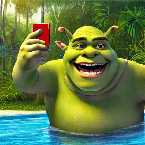Krea Ai Shrek Taking A Selfie In A Swimming Pool In The Mi