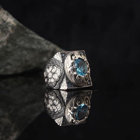Blue Topaz Gemstone Black Ring 145 Yasemen DiŞ Tİcaret Ltd Ştİ