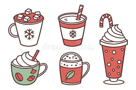 Christmas Hot Drinks Set Featuring Cozy Holiday Beverages Stock Vector