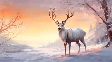 Premium Photo A Reindeer With Large Antlers Standing In Snow