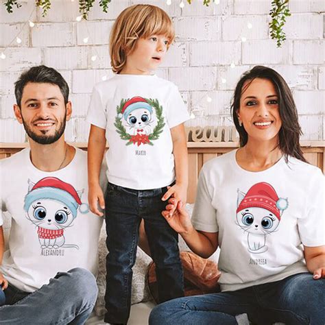 Set De Tricouri Familie Personalizate Cu Pisici De Cr Ciun Uniq Gift Ro