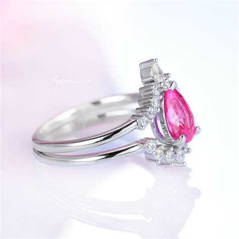 Pink Sapphire Ring Set Sterling Silver Ring Engagement Ring - Etsy