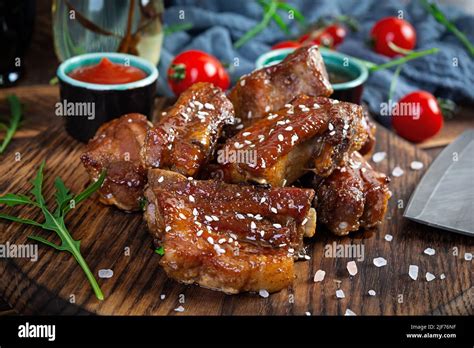 Grilled Sliced Ribs In Sweet And Sour Sauce Ribs Marinated In Honey