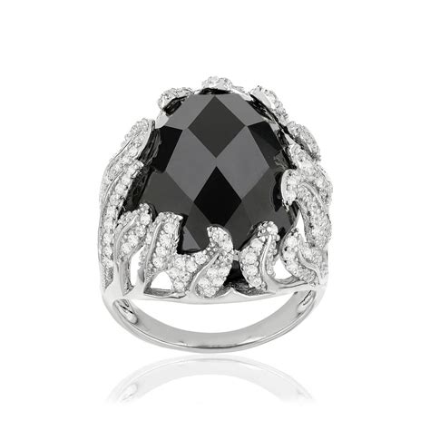 Bague Argent 925 Pierre Imitation Noire Et Zirconias MATY