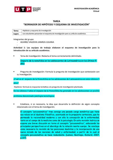 S7 Tarea Borrador de hipótesis y esquema de investigación TAREA