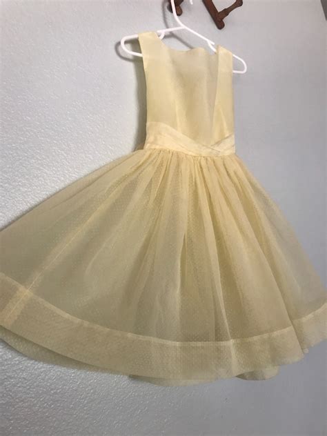 Vintage Yellow Flocked Swiss Dot Sheer Handmade Dress Gem