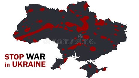 Map Of Ukraine With Blood Stains From The War With Russia Stock Photo