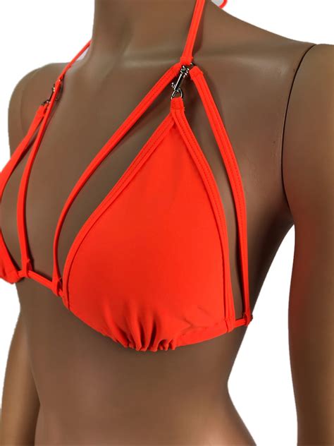 Exotic Dancewear Neon Orange Triangle Bikini Top Rave Outfits Etsy