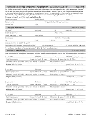 Fillable Online Humana Employee Enrollment Application Rak Agency