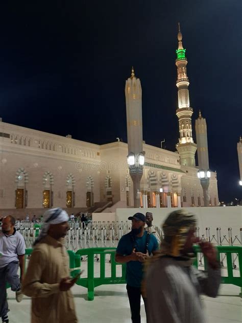 Masjid Al Nabawi In Medina Saudi Arabia At Night Editorial Image