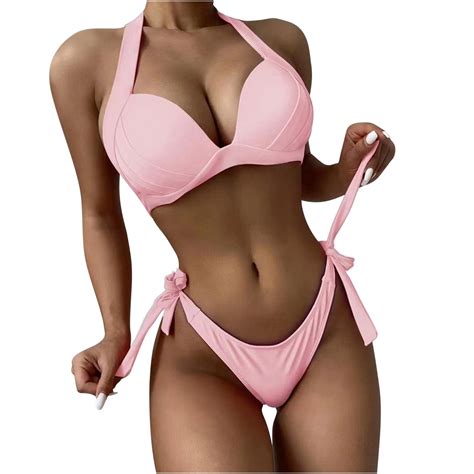 WREESH Womens Two Piece Swimsuit Halter Bikini Set High Cut Bikini