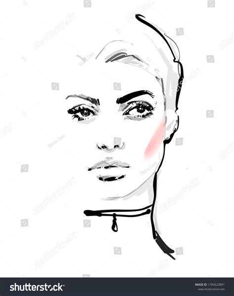 Beautiful Young Woman Face Black White Stock Illustration 1704523891