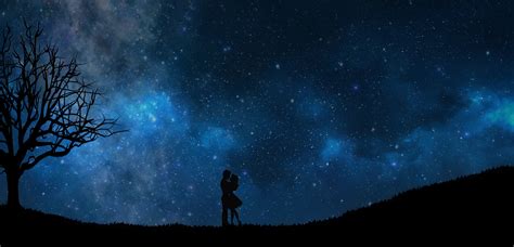 Blue Starry Sky Love Couple Photographic Print For Sale By Yurii Novosad Night Sky Wallpaper