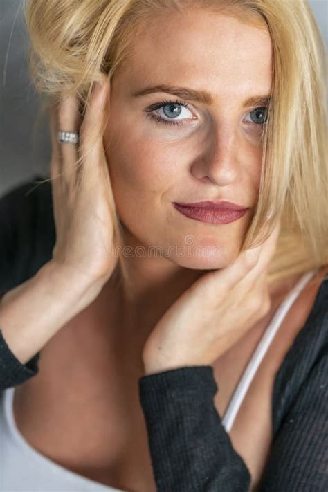 Gorgeous Blonde Model Enjoying A Day At Home Before Work Stock Photo Image Of Living Female