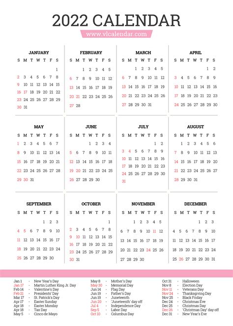 Printable Calendar Templates With Holidays Vl Calendar