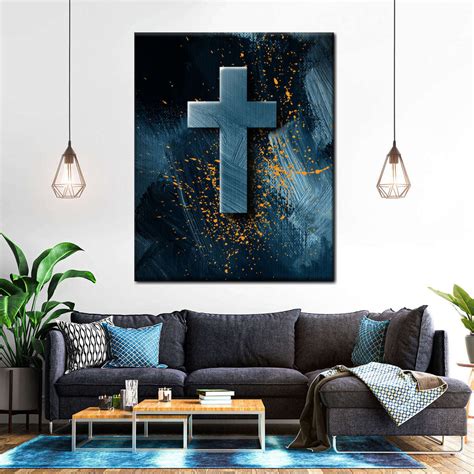 Dark Blue Cross Wall Art Painting