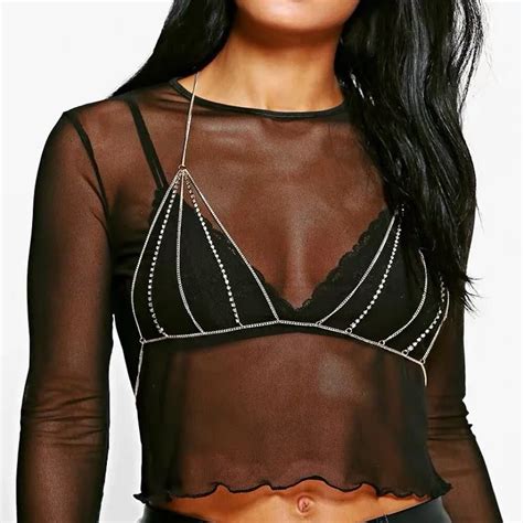 Sexy Rhinestone Body Chain Bikini Bra Chain Nightclub Tassel Body Jewelry Beach Bikini Flash