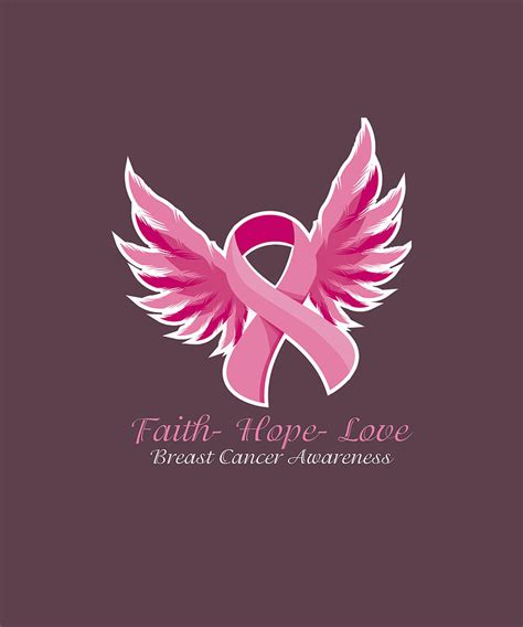 Hope Faith Love Pink Ribbon Breast Cancer Awareness Tshirt Digital Art