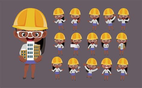 Набор инженера с разными позами | Премиум векторы