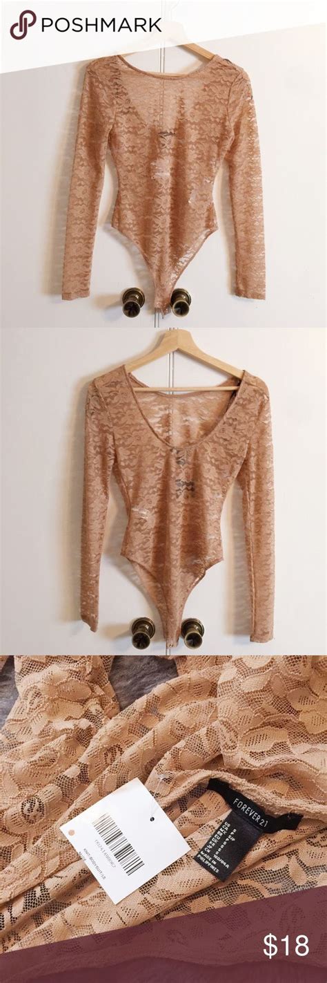 Nwt Forever Lace Nude Long Sleeve Bodysuit Long Sleeve Bodysuit Scoop Back Bodysuit