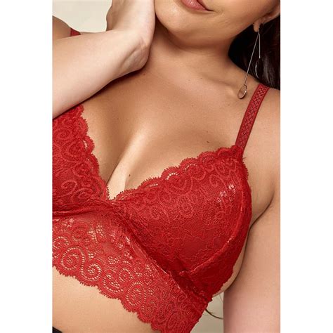Sutiã Plus Size Sem Bojo Em Renda Trabalhada Vermelho O COMPRA FACIL LINGERIE