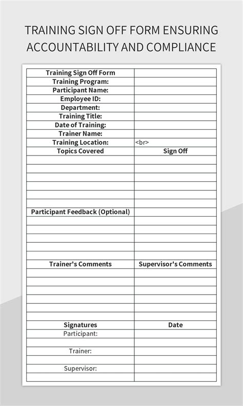 Training Sign Off Form Ensuring Accountability And Compliance Excel