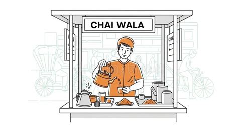 indian street vendor serving hot chai stock illustration illustration