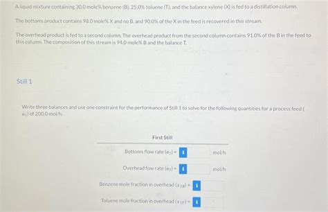 Solved A liquid mixture containing 30.0 mole % benzene (B), | Chegg.com 