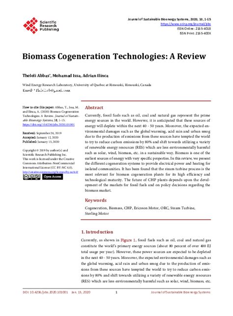 Pdf Biomass Cogeneration Technologies A Review Mohamad Issa