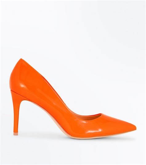 Bright Orange Patent Pointed Court Shoes New Look Court Shoes