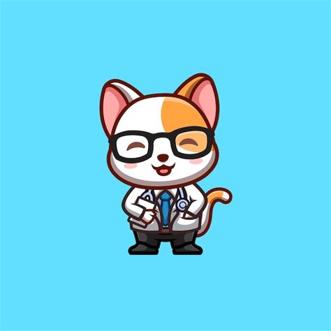 Premium Vector White Cat Doctor Cute Creative Kawaii Cartoon Mascot Logo