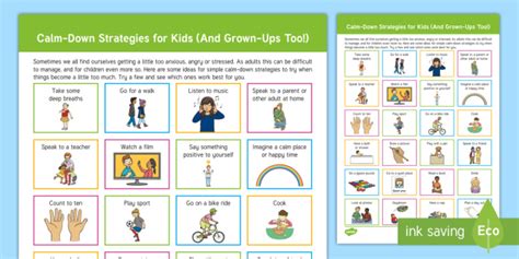 Calm-Down Strategies for Kids Parent Carer Information Sheet