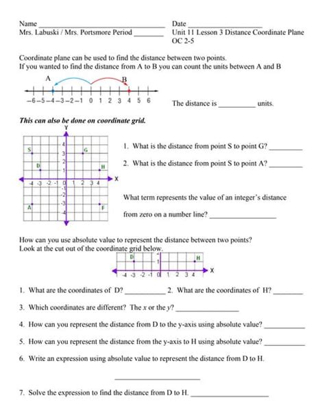 Unit 11 Lesson 5 Distance In Coordinate Plane Pdf Free Download