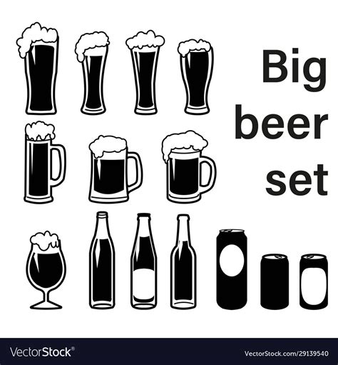 Set Beer Mugs Bottles And Glasses Royalty Free Vector Image