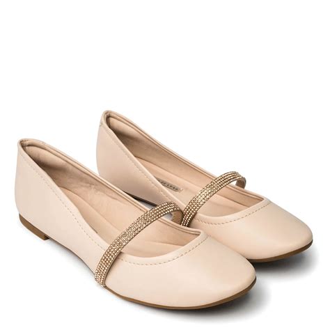 Sapatilha Nude Baby Tira Strass Brilho Bege