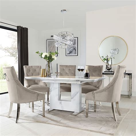 Florence Extending Dining Table Imperial Chairs White Marble