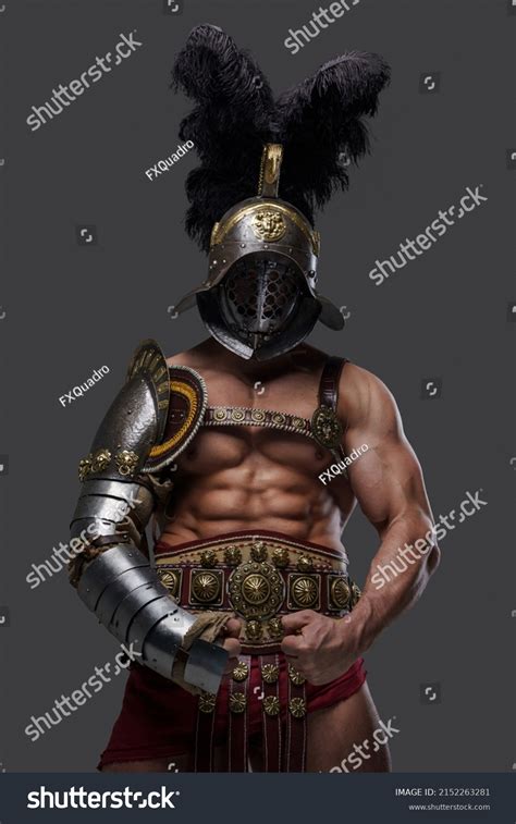 Portrait Muscular Gladiator Naked Torso Dressed Stock Photo 2152263281