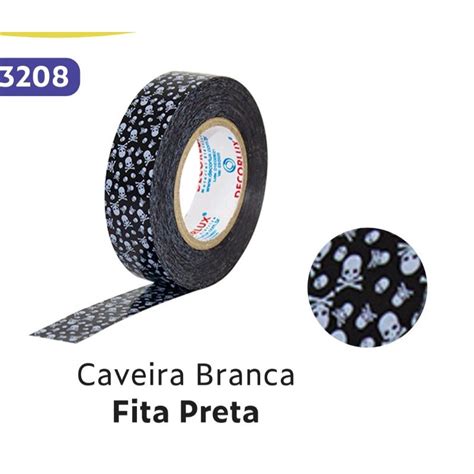 Fita Isolante Estampas Especiais Caveirinha Caveira Branca Fita Preta