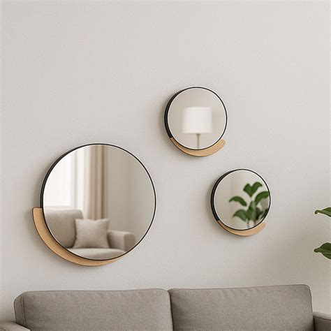 Espelhos Redondos Sala - Kit 3 Espelhos Decorativos de Parede Sala Redondos Modernos em MDF com ...