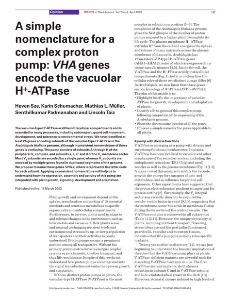 Pdf A Simple Nomenclature For A Complex Proton Pump Vha Genes Encode