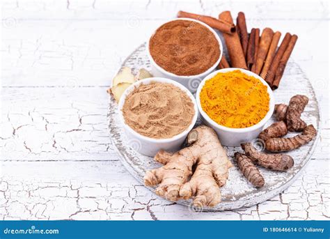 Powder Of Turmeric Cinnamon And Ginger Stock Photo Image Of Ayurveda