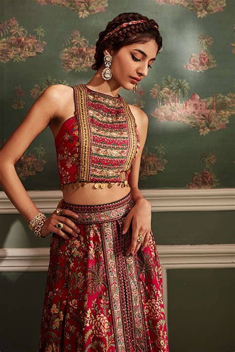 Buy Kalista Fuchsia Viscose Silk Scarlett Printed Overlay Lehenga