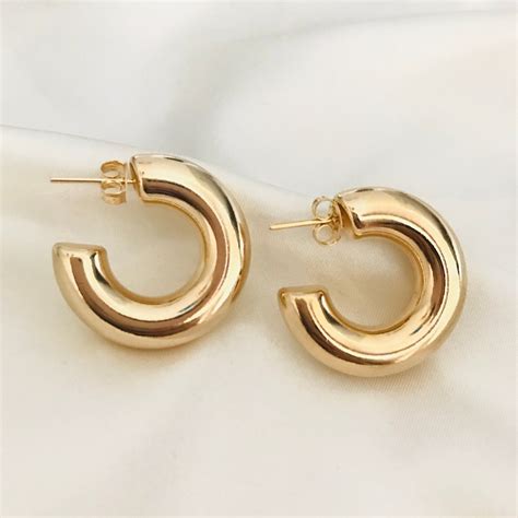 Chunky Gold Hoop Earrings Chunky Hoop Earring Made Of18k Gold Filled