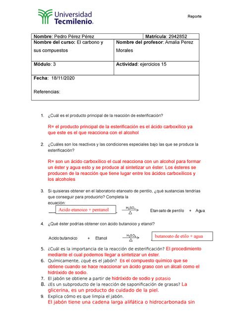 Ejercicio 15 Del Carbono Y Sus Compuestos Reporte Nombre Pedro