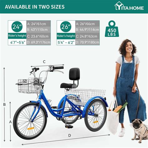 YITAHOME 7 Speed Adult Tricycle 24 26 Inch 3 Wheel Bikes Trike Bike